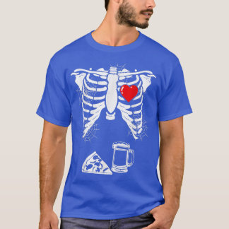 Skeleton Heart Ribcage Xray Beer Pizza Halloween P T-Shirt