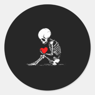 Skeleton Heart Valentines Emo Gothic Minimalist Ck Classic Round Sticker