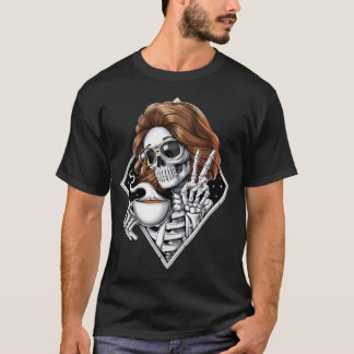 Skeleton Hippie Drinking Coffee T-Shirt