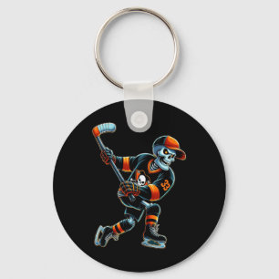 Skeleton Hockey Halloween Hockey Mens Boys Kids Keychain