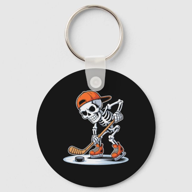 Skeleton Hockey Player Halloween  Keychain (Front)