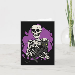 Skeleton Holding A Black Cat Lazy Halloween Costum Card