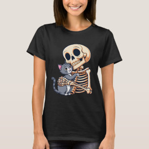 Skeleton Holding A Cat Cute Halloween Costume Skul T-Shirt