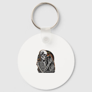 Skeleton Holding A Cat Halloween Costume Skull Cat Keychain