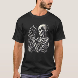 Skeleton Holding A Cat Halloween Costume Skull Cat T-Shirt