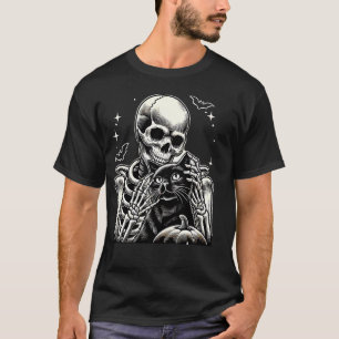 Skeleton Holding A Cat Halloween Costume Skull Cat T-Shirt