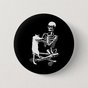 Skeleton Holding A Cat Lazy Halloween Costume Skul 2 Inch Round Button
