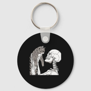Skeleton Holding A Cat Lazy Halloween Costume Skul Keychain