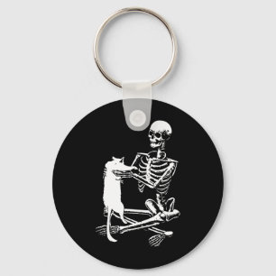 Skeleton Holding A Cat Lazy Halloween Costume Skul Keychain