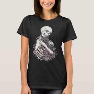 Skeleton Holding A Cat Lazy Halloween Costume Skul T-Shirt