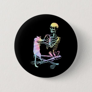 Skeleton Holding A Cat Lazy Halloween Costume Tie 2 Inch Round Button