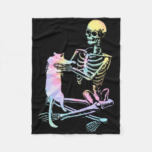 Skeleton Holding A Cat Lazy Halloween Costume Tie  Fleece Blanket