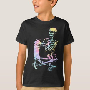 Skeleton Holding A Cat Lazy Halloween Costume Tie T-Shirt