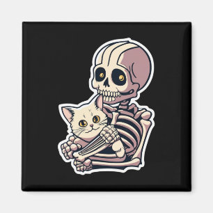 Skeleton Holding A Cat Shirt Lazy Halloween Costum Magnet