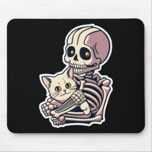 Skeleton Holding A Cat Shirt Lazy Halloween Costum Mouse Pad