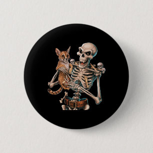 Skeleton Holding A Cat Skull Kitty Halloween Men W 2 Inch Round Button