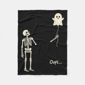 Skeleton Holding Balloon Ghost Gothic Halloween Fleece Blanket