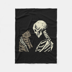 Skeleton Holding Cat Fun Halloween Skull Men Women Fleece Blanket