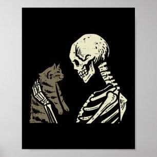 Skeleton Holding Cat Fun Halloween Skull Men Women Poster