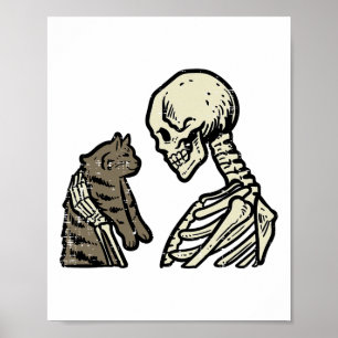 Skeleton Holding Cat Fun Halloween Skull Men Women Poster