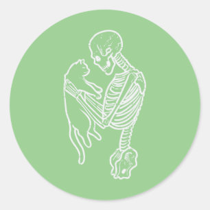 Skeleton Holding Cat Funny Halloween Costume Men W Classic Round Sticker
