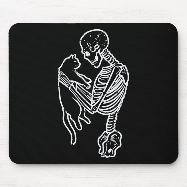 Skeleton Holding Cat Funny Halloween Costume Men W Mouse Pad (Front)