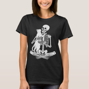 Skeleton Holding Cat Funny Soky Halloween Meow Kit T-Shirt