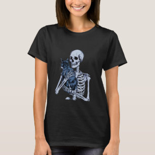 Skeleton Holding Cat Skull Kitty Cute Goth Hallowe T-Shirt