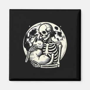 Skeleton Holding Cat Spooky Skull Halloween Gothic Magnet