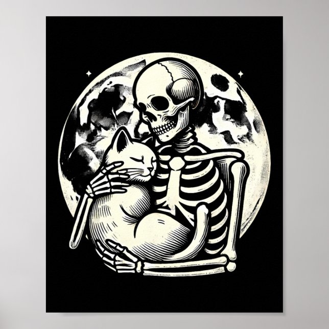 Skeleton Holding Cat Spooky Skull Halloween Gothic Poster (Front)