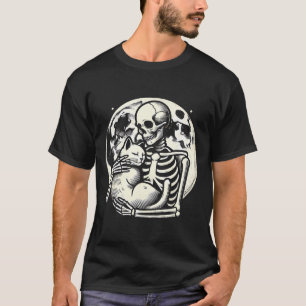 Skeleton Holding Cat Spooky Skull Halloween Gothic T-Shirt