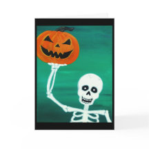 Skeleton holding Pumpkin Halloween Greeting Card