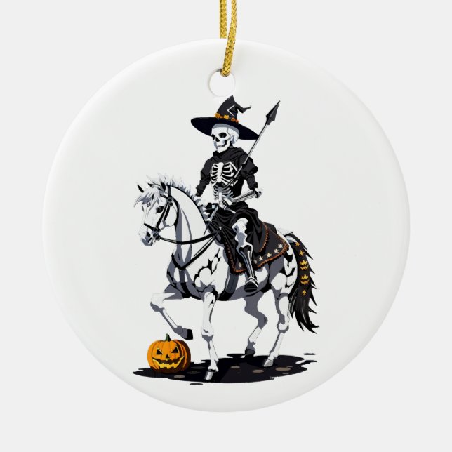 Skeleton Horse Rider - Halloween Skeleton Ceramic Ornament (Front)