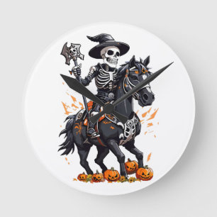 Skeleton Horse Rider Round Clock