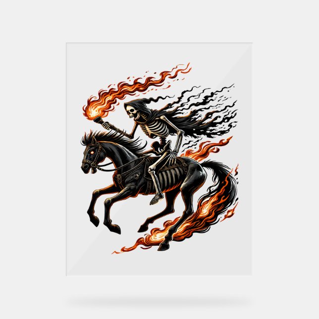 Skeleton Horseman Riding Flaming Horse Acrylic Sign (Front)
