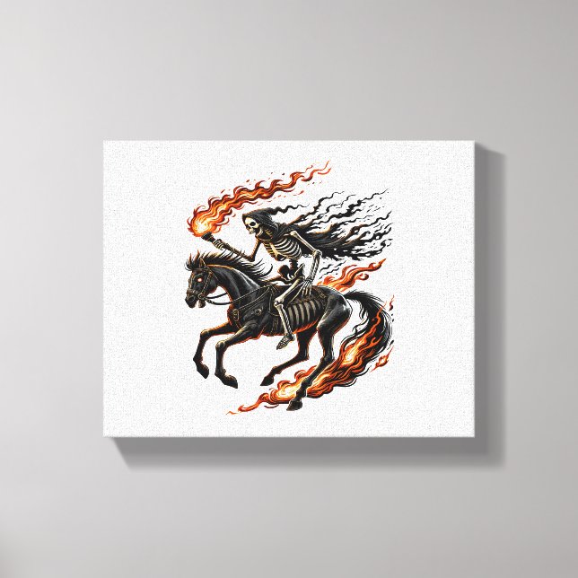 Skeleton Horseman Riding Flaming Horse Canvas Print (Front)