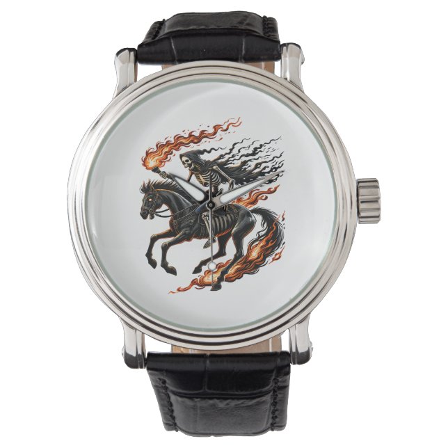 Skeleton Horseman Riding Flaming Horse Watch (Front)