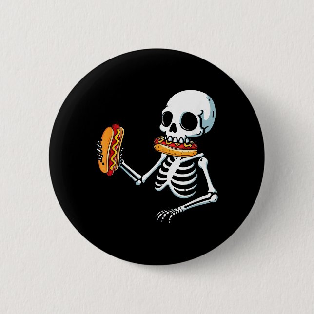 Skeleton Hot Dog Halloween 2 Inch Round Button (Front)