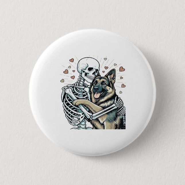 Skeleton Hugging a German Shepherd � Unique Gothic 2 Inch Round Button (Front)