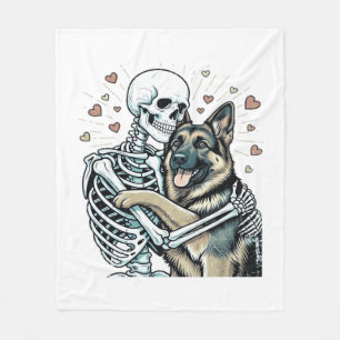 Skeleton Hugging a German Shepherd � Unique Gothic Fleece Blanket