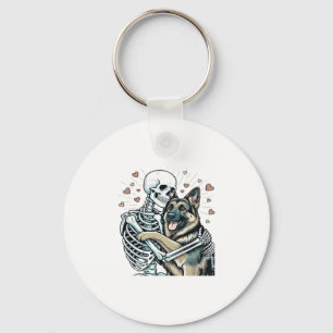 Skeleton Hugging a German Shepherd � Unique Gothic Keychain