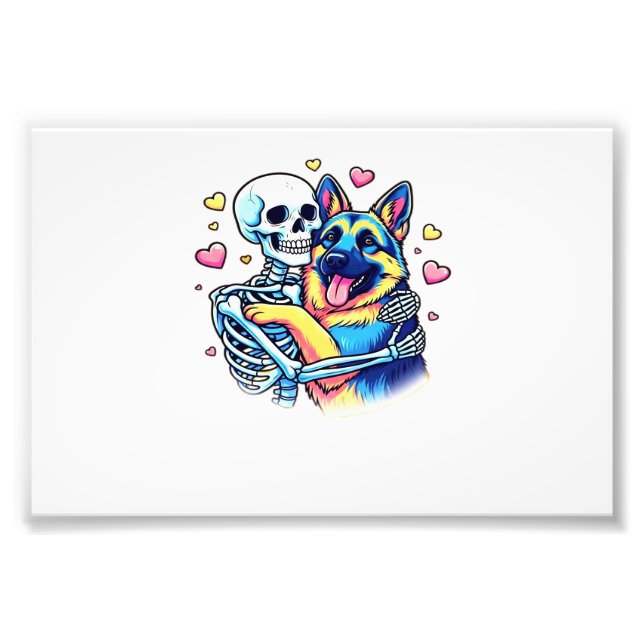 Skeleton Hugging a German Shepherd � Unique Gothic Photo Print (Front)