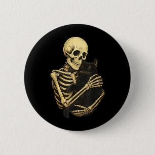 Skeleton Hugging Black Cat Funny Halloween 2 Inch Round Button