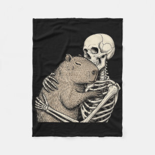 Skeleton Hugging Capybara Halloween Capy Lover Spo Fleece Blanket
