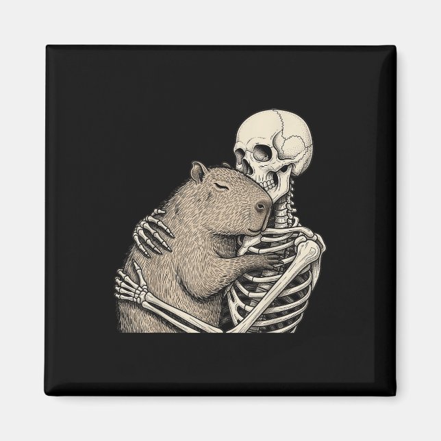 Skeleton Hugging Capybara Halloween Capy Lover Spo Magnet (Front)