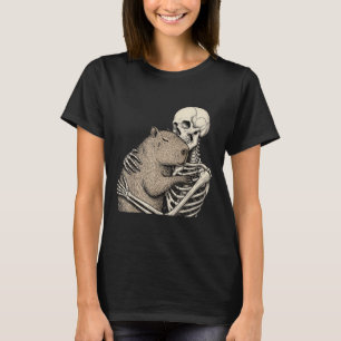 Skeleton Hugging Capybara Halloween Capy Lover Spo T-Shirt
