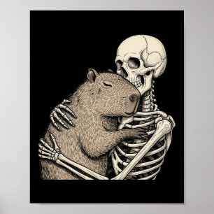 Skeleton Hugging Capyra Halloween Capy Lover Spook Poster