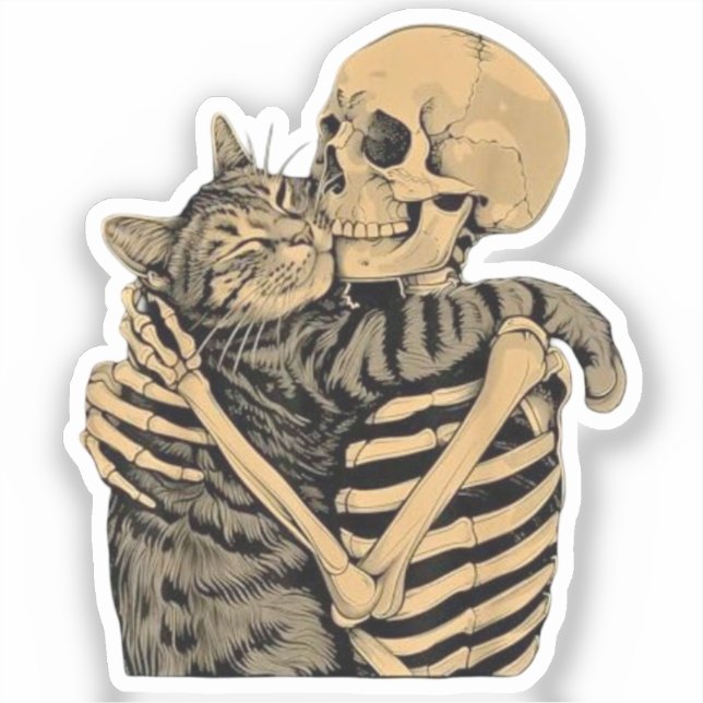  Skeleton Hugging Cat – Cute Gothic Cat Lover Gift (Front)