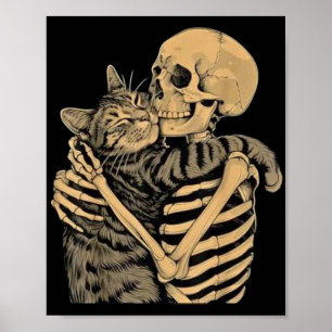  Skeleton Hugging Cat – Cute Gothic Cat Lover Gift Poster
