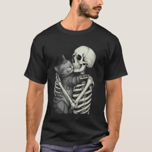 Skeleton Hugging Cat Cute Halloween Graphic for Wo T-Shirt